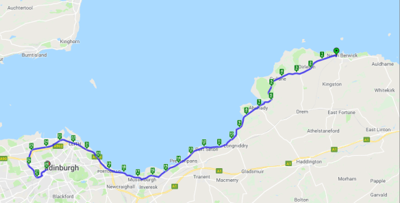 map of cycling route from North Berwick to Edinburgh