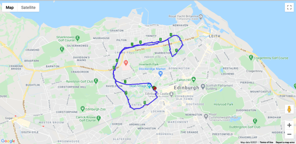 screenshot of cycle-route around Edinburgh
